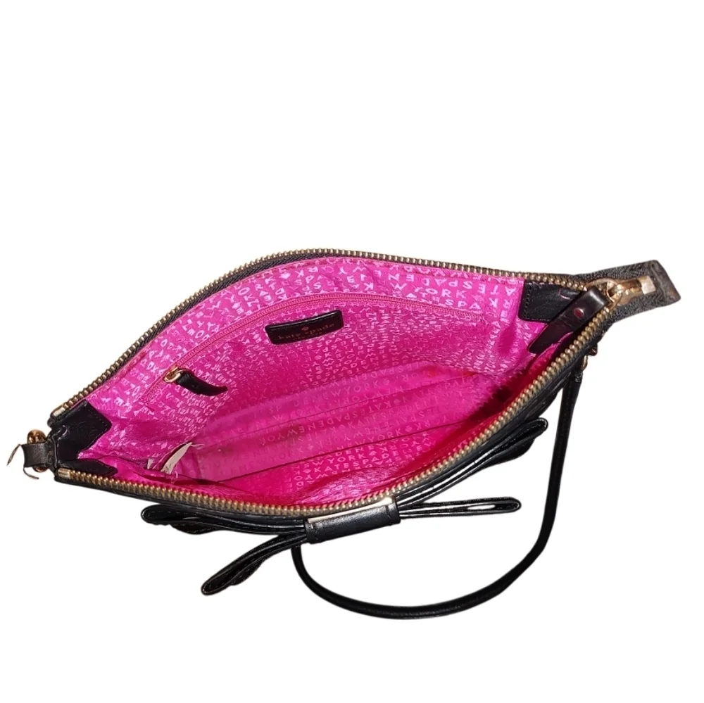 Kate Spade Black Leather Crossbody Bag With Bow And Hot Pink Interior